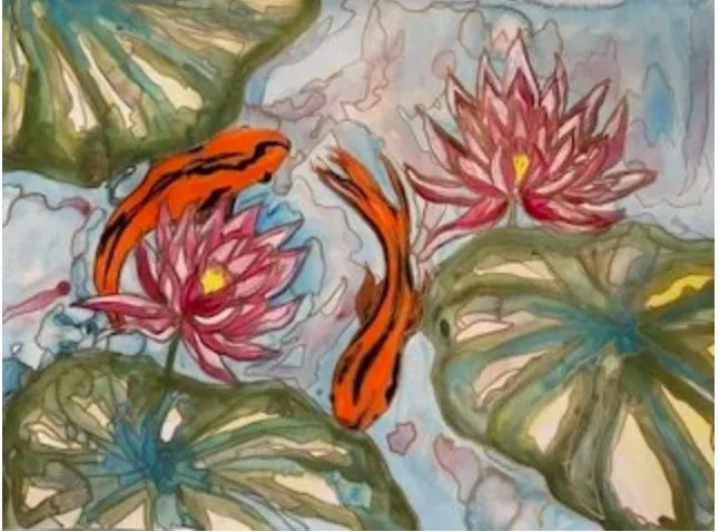 Pink Lillies with Koi